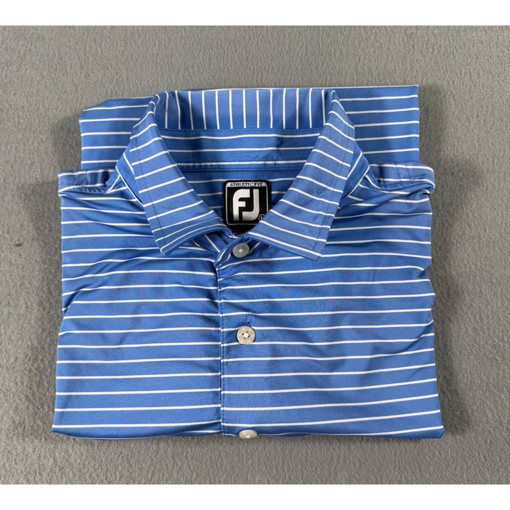 FootJoy Athletic Fit‎ Blue White Striped Golf Polo Shirt Mens Large Country Club